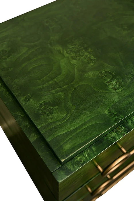 Worlds Away - Roderick Three Drawer Chest With Antique Brass Connected Circle Hardware In Emerald Burl Wood - RODERICK EBW - GreatFurnitureDeal
