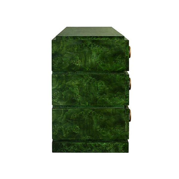 Worlds Away - Roderick Three Drawer Chest With Antique Brass Connected Circle Hardware In Emerald Burl Wood - RODERICK EBW - GreatFurnitureDeal