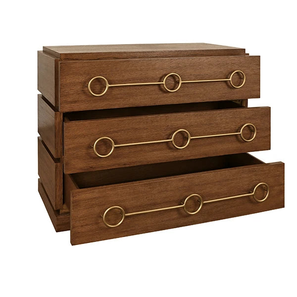 Worlds Away - Roderick Three Drawer Chest With Antique Brass Connected Circle Hardware In Provincial Brown Oak - RODERICK PBO - GreatFurnitureDeal