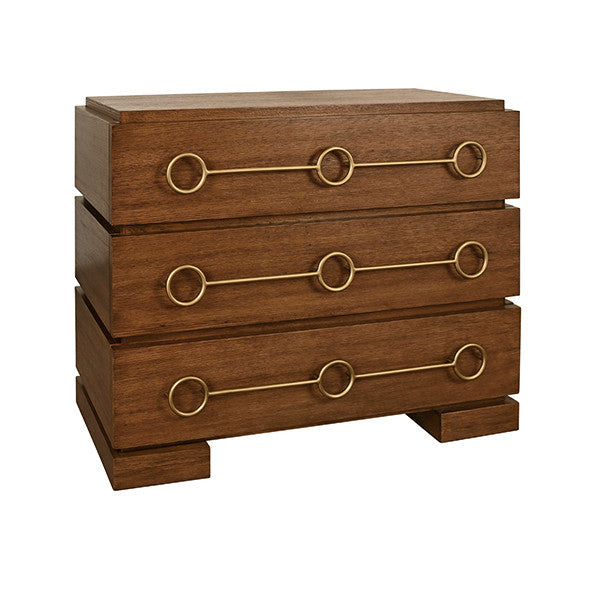 Worlds Away - Roderick Three Drawer Chest With Antique Brass Connected Circle Hardware In Provincial Brown Oak - RODERICK PBO - GreatFurnitureDeal