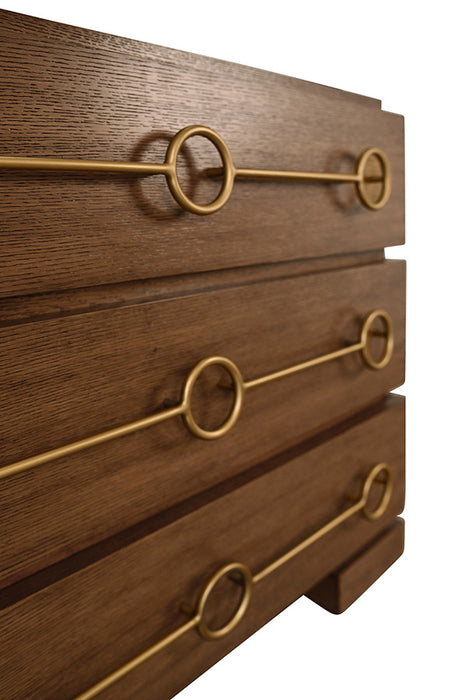 Worlds Away - Roderick Three Drawer Chest With Antique Brass Connected Circle Hardware In Provincial Brown Oak - RODERICK PBO - GreatFurnitureDeal