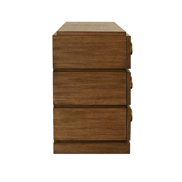 Worlds Away - Roderick Three Drawer Chest With Antique Brass Connected Circle Hardware In Provincial Brown Oak - RODERICK PBO - GreatFurnitureDeal