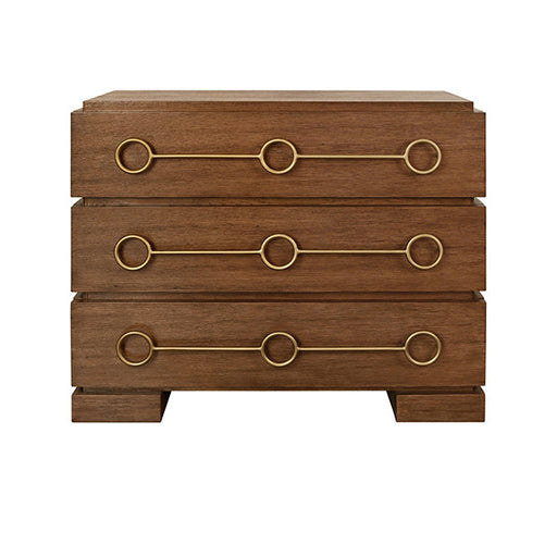 Worlds Away - Roderick Three Drawer Chest With Antique Brass Connected Circle Hardware In Provincial Brown Oak - RODERICK PBO - GreatFurnitureDeal