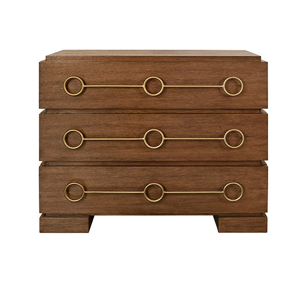 Worlds Away - Roderick Three Drawer Chest With Antique Brass Connected Circle Hardware In Provincial Brown Oak - RODERICK PBO - GreatFurnitureDeal