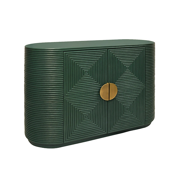 Worlds Away - Roger Two Door Reeded Case With Curved End Cabinet In Painted Hunter Green - ROGER GR - GreatFurnitureDeal