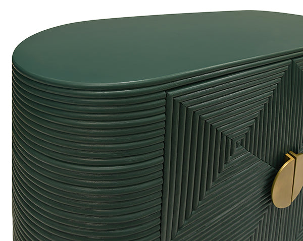 Worlds Away - Roger Two Door Reeded Case With Curved End Cabinet In Painted Hunter Green - ROGER GR - GreatFurnitureDeal