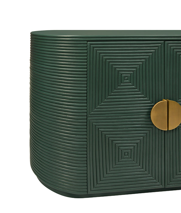 Worlds Away - Roger Two Door Reeded Case With Curved End Cabinet In Painted Hunter Green - ROGER GR - GreatFurnitureDeal