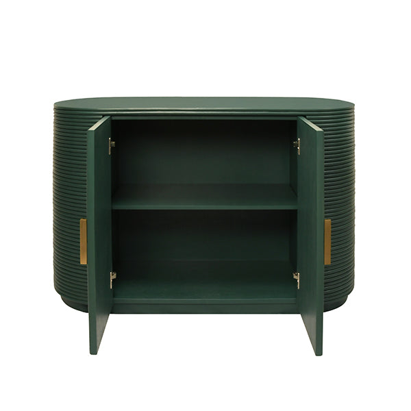 Worlds Away - Roger Two Door Reeded Case With Curved End Cabinet In Painted Hunter Green - ROGER GR - GreatFurnitureDeal