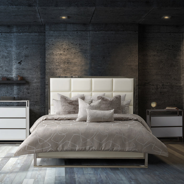 AICO Furniture - Roma II"9Pc Queen Comforter Set"Platinum - BCS-QS09-ROMAII-PLT - GreatFurnitureDeal