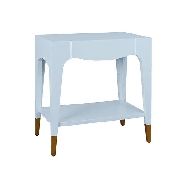 Worlds Away - Ronny Tapered Leg One Drawer Side Table With Antique Brass Foot Caps In Light Blue Lacquer - RONNY LB - GreatFurnitureDeal