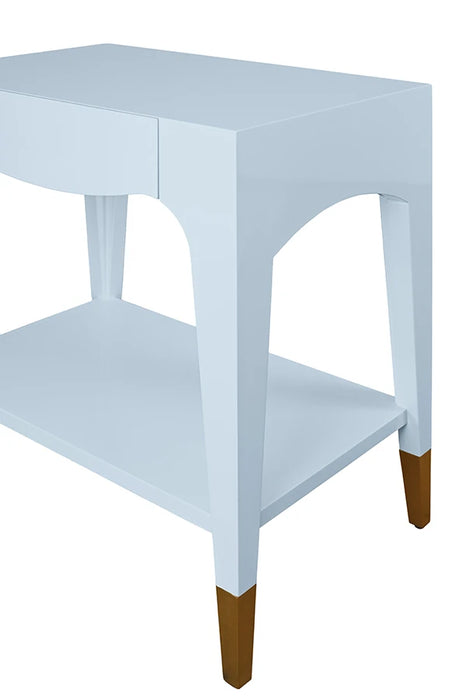 Worlds Away - Ronny Tapered Leg One Drawer Side Table With Antique Brass Foot Caps In Light Blue Lacquer - RONNY LB - GreatFurnitureDeal