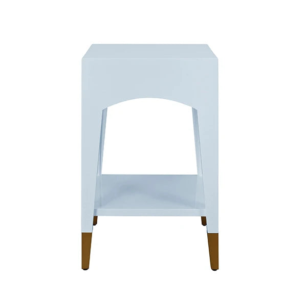 Worlds Away - Ronny Tapered Leg One Drawer Side Table With Antique Brass Foot Caps In Light Blue Lacquer - RONNY LB - GreatFurnitureDeal