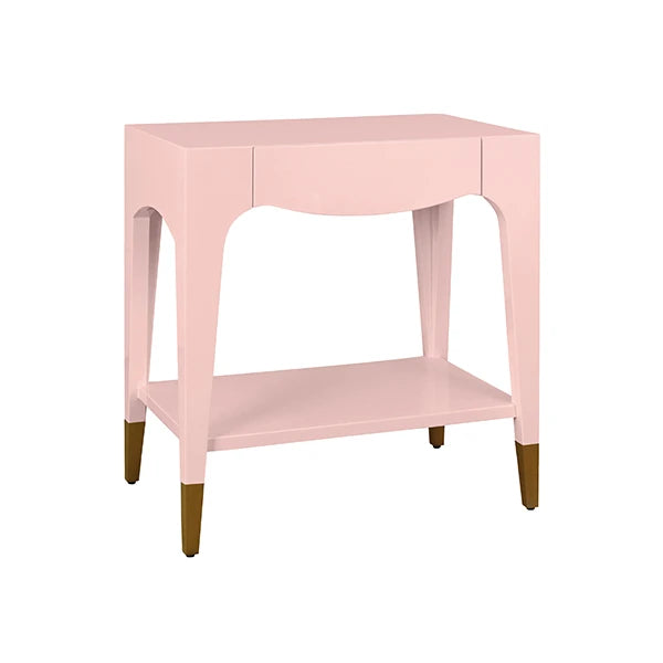 Worlds Away - Ronny Tapered Leg One Drawer Side Table With Antique Brass Foot Caps In Pink Lacquer - RONNY PI - GreatFurnitureDeal