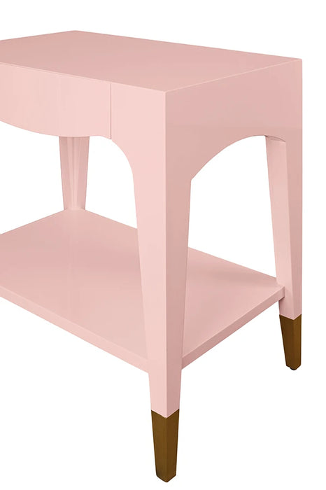 Worlds Away - Ronny Tapered Leg One Drawer Side Table With Antique Brass Foot Caps In Pink Lacquer - RONNY PI - GreatFurnitureDeal