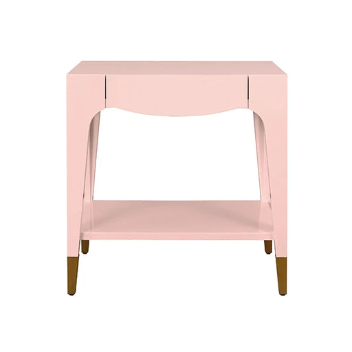 Worlds Away - Ronny Tapered Leg One Drawer Side Table With Antique Brass Foot Caps In Pink Lacquer - RONNY PI - GreatFurnitureDeal