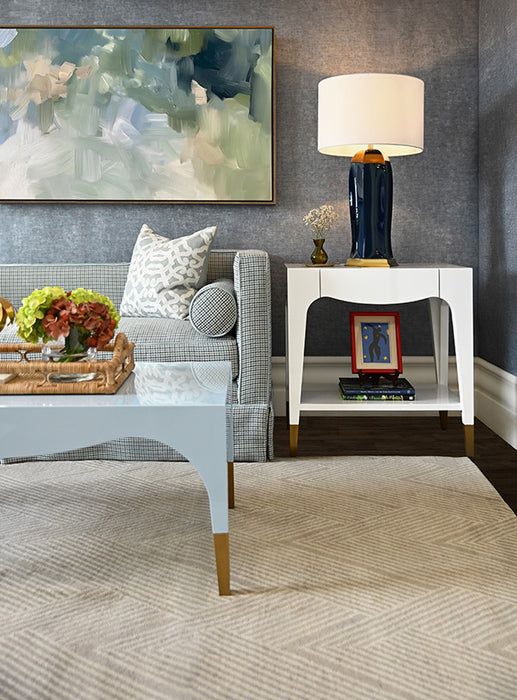 Worlds Away - Medina Tapered Leg Coffee Table With Antique Brass Foot Caps In Light Blue Lacquer - MEDINA LB