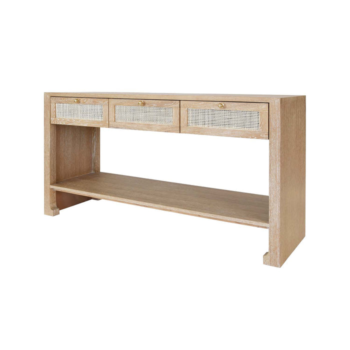Worlds Away - Rosalind Three Drawer Cane Console With Brass Hardware In Cerused Oak - ROSALIND CO - GreatFurnitureDeal