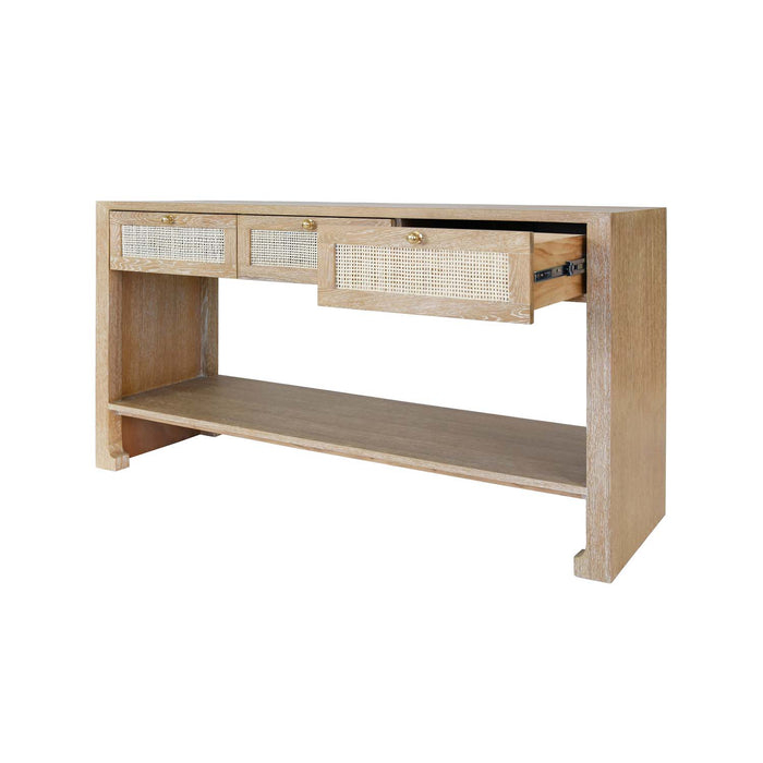 Worlds Away - Rosalind Three Drawer Cane Console With Brass Hardware In Cerused Oak - ROSALIND CO