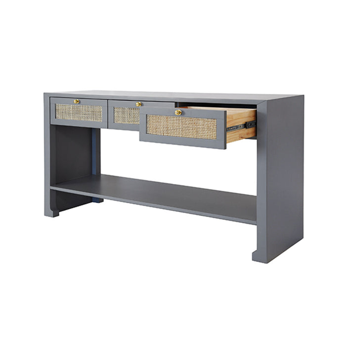 Worlds Away - Rosalind Three Drawer Cane Console Table in Matte Dark Grey Lacquer - ROSALIND GRY