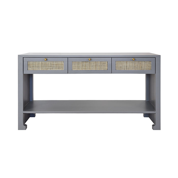 Worlds Away - Rosalind Three Drawer Cane Console Table in Matte Dark Grey Lacquer - ROSALIND GRY