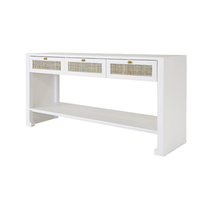 Worlds Away - Rosalind Three Drawer Cane Console Table in Matte White Lacquer - ROSALIND WH