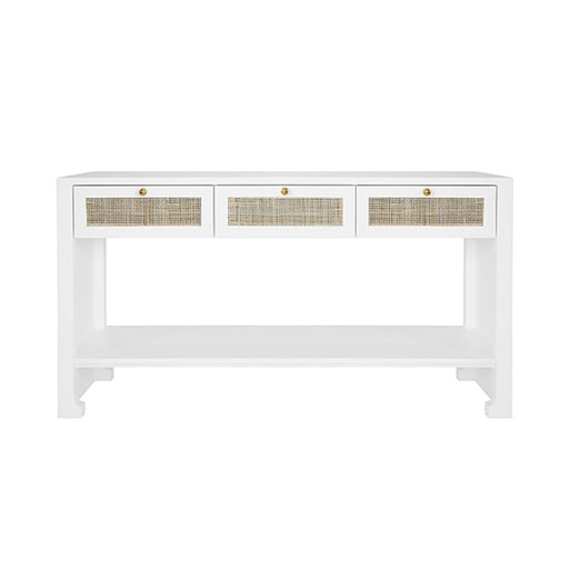 Worlds Away - Rosalind Three Drawer Cane Console Table in Matte White Lacquer - ROSALIND WH - GreatFurnitureDeal