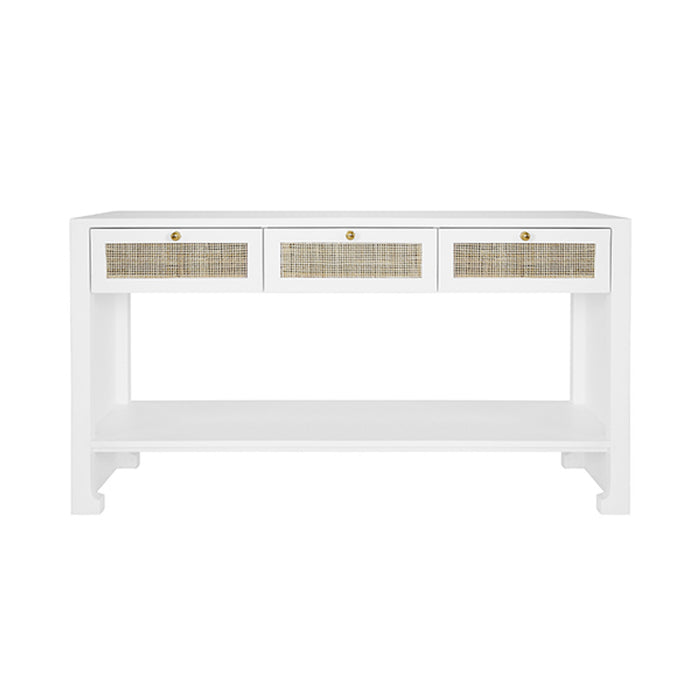 Worlds Away - Rosalind Three Drawer Cane Console Table in Matte White Lacquer - ROSALIND WH
