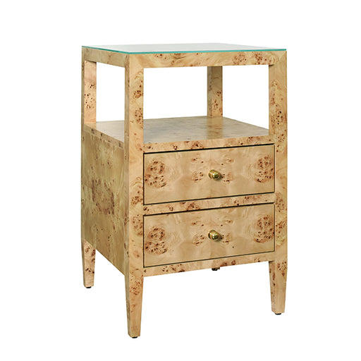 Worlds Away - Two Drawer Side Table In Burl Wood With Polished Brass Knobs - ROSCOE BW - GreatFurnitureDeal