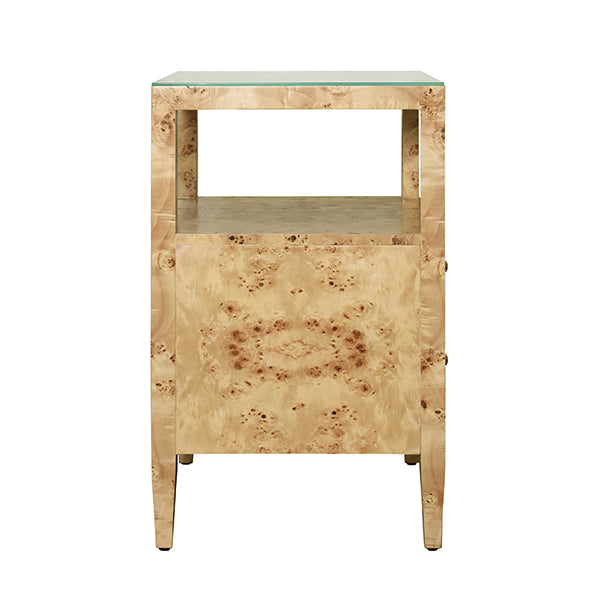 Worlds Away - Two Drawer Side Table In Burl Wood With Polished Brass Knobs - ROSCOE BW - GreatFurnitureDeal