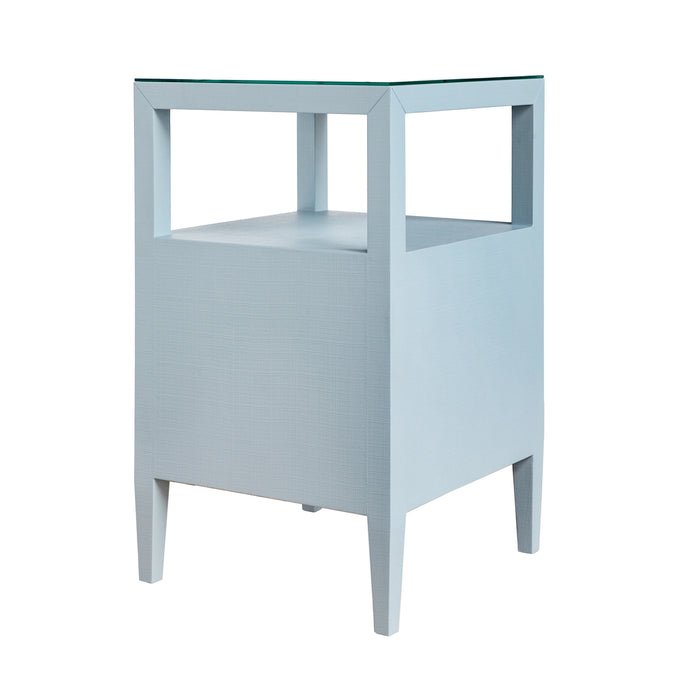 Worlds Away - Roscoe Side Table In Textured Light Blue Linen - ROSCOE LB