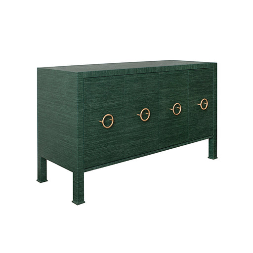 Worlds Away - Four Door Buffet With Antique Brass Circle Hardware In Dyed Green Grasscloth - RUE GR - GreatFurnitureDeal