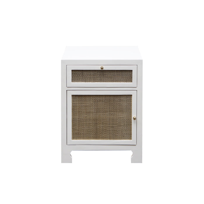 Worlds Away - Ruth Cabinet W Cane Door Front In White Lacquer - RUTH WH - GreatFurnitureDeal