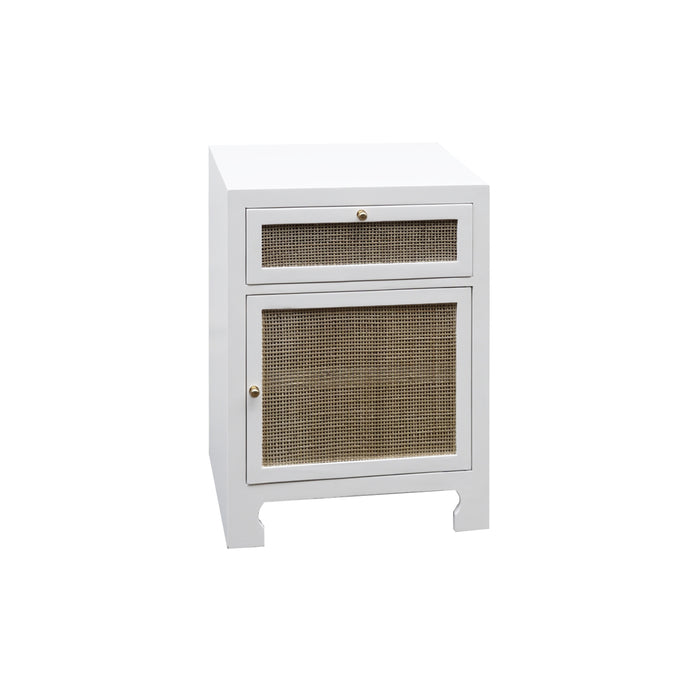 Worlds Away - Ruth Cabinet W Cane Door Front In White Lacquer - RUTH WH - GreatFurnitureDeal