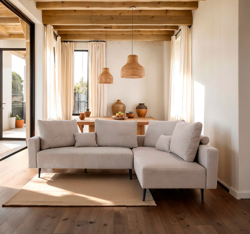 ESF Furniture - Redford Sectional with Moonap Wooden Top in Beige - REDFORD-BEIGE - GreatFurnitureDeal