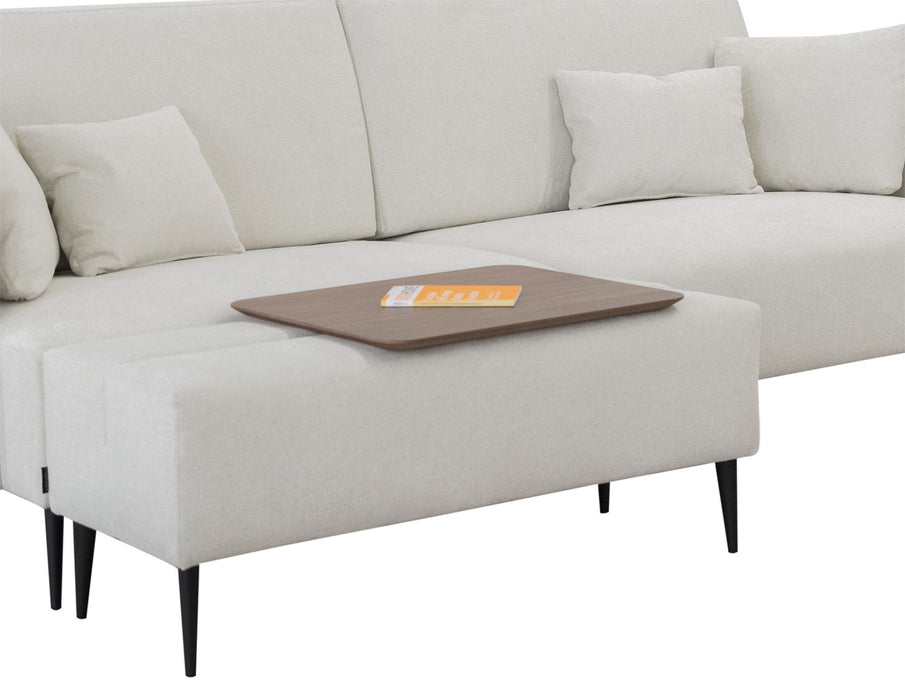ESF Furniture - Redford Sectional with Moonap Wooden Top in Beige - REDFORD-BEIGE