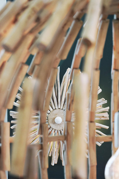 Worlds Away - Large Round Wall Sconce Handcrafted With Whitewash Eucalyptus Wood - RIO LG - GreatFurnitureDeal