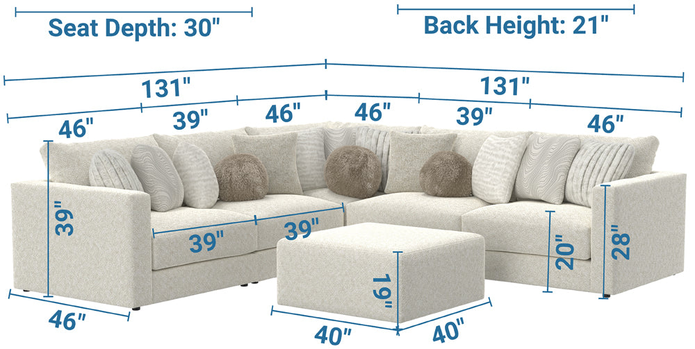 Jackson Furniture - Ritzy 5 Piece Sectional Sofa in Bone/Pearl - 223536-223531-223559-223531-223537 - GreatFurnitureDeal
