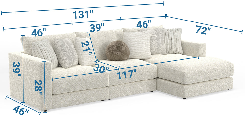 Jackson Furniture - Ritzy 3 Piece Sectional Sofa in Bone/Pearl - 223536-223531-223576 - GreatFurnitureDeal