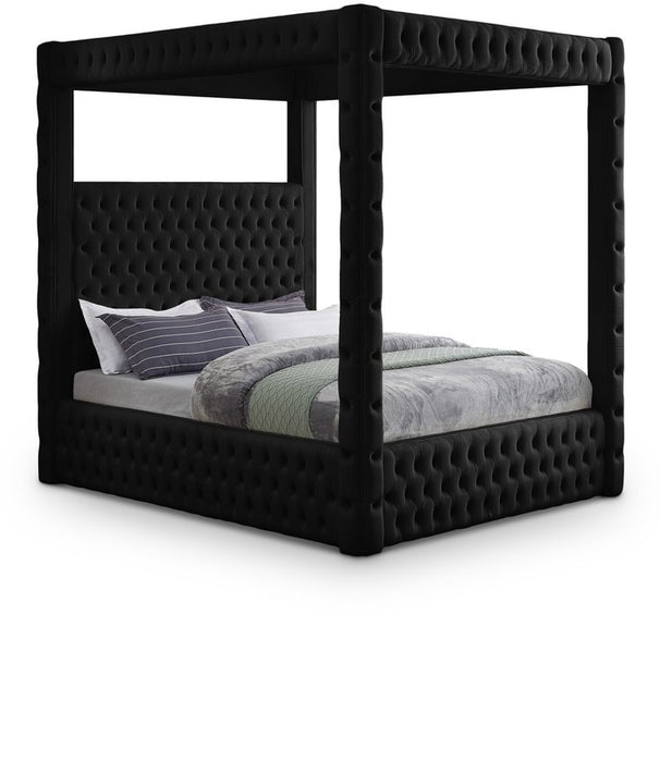 Meridian Furniture - Royal Black Velvet Upholstered King Bed (4 Boxes) - RoyalBlack-K - GreatFurnitureDeal