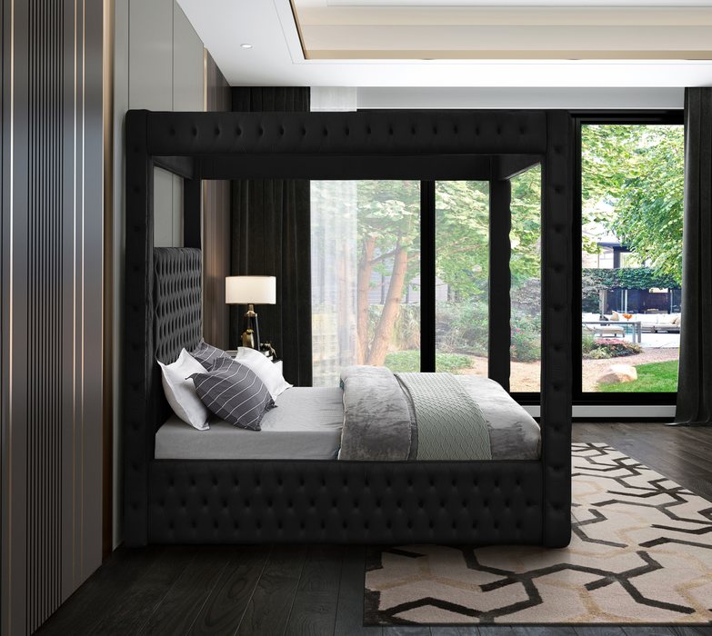 Meridian Furniture - Royal Black Velvet Upholstered King Bed (4 Boxes) - RoyalBlack-K - GreatFurnitureDeal