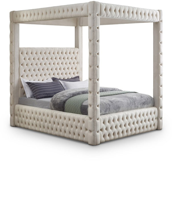Meridian Furniture - Royal Beige Velvet Upholstered King Bed (4 Boxes) - RoyalCream-K - GreatFurnitureDeal