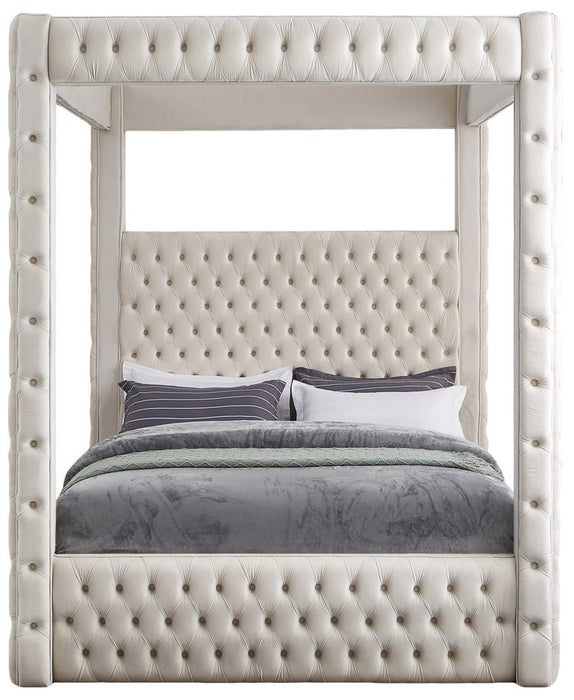 Meridian Furniture - Royal Beige Velvet Upholstered King Bed (4 Boxes) - RoyalCream-K - GreatFurnitureDeal
