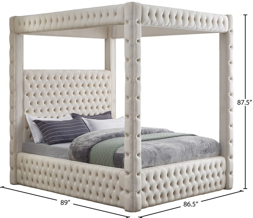 Meridian Furniture - Royal Beige Velvet Upholstered King Bed (4 Boxes) - RoyalCream-K - GreatFurnitureDeal