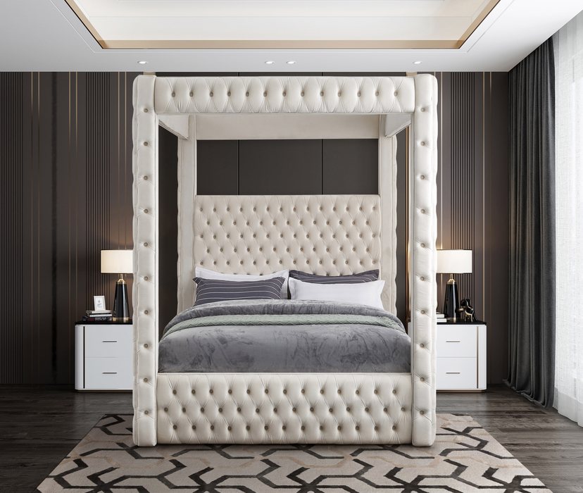 Meridian Furniture - Royal Beige Velvet Upholstered Queen Bed (4 Boxes) - RoyalCream-Q - GreatFurnitureDeal
