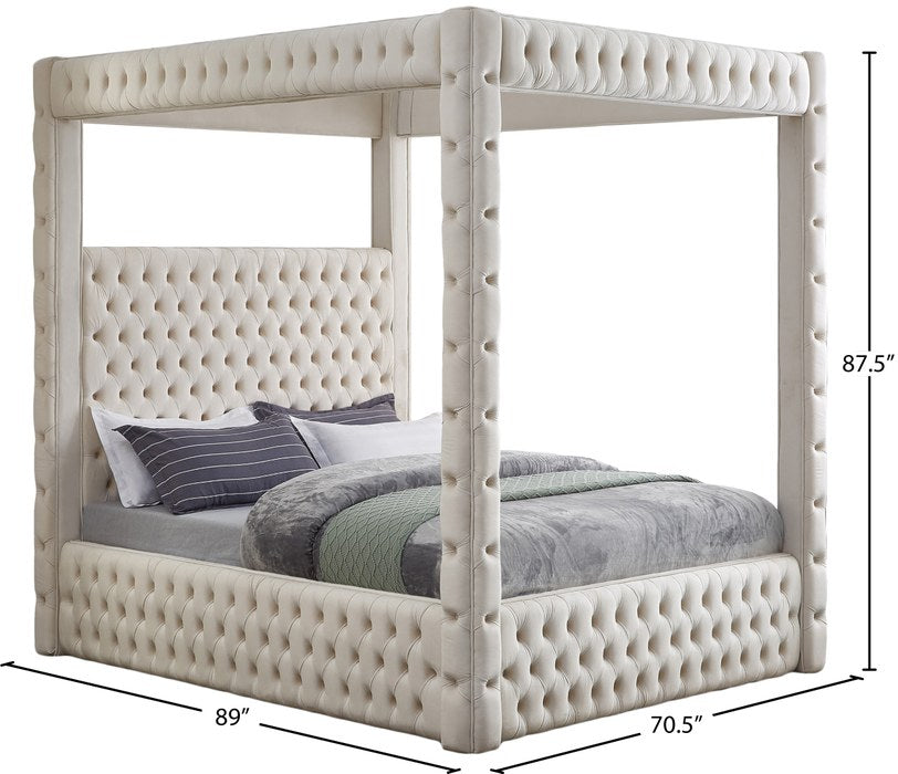 Meridian Furniture - Royal Beige Velvet Upholstered Queen Bed (4 Boxes) - RoyalCream-Q - GreatFurnitureDeal
