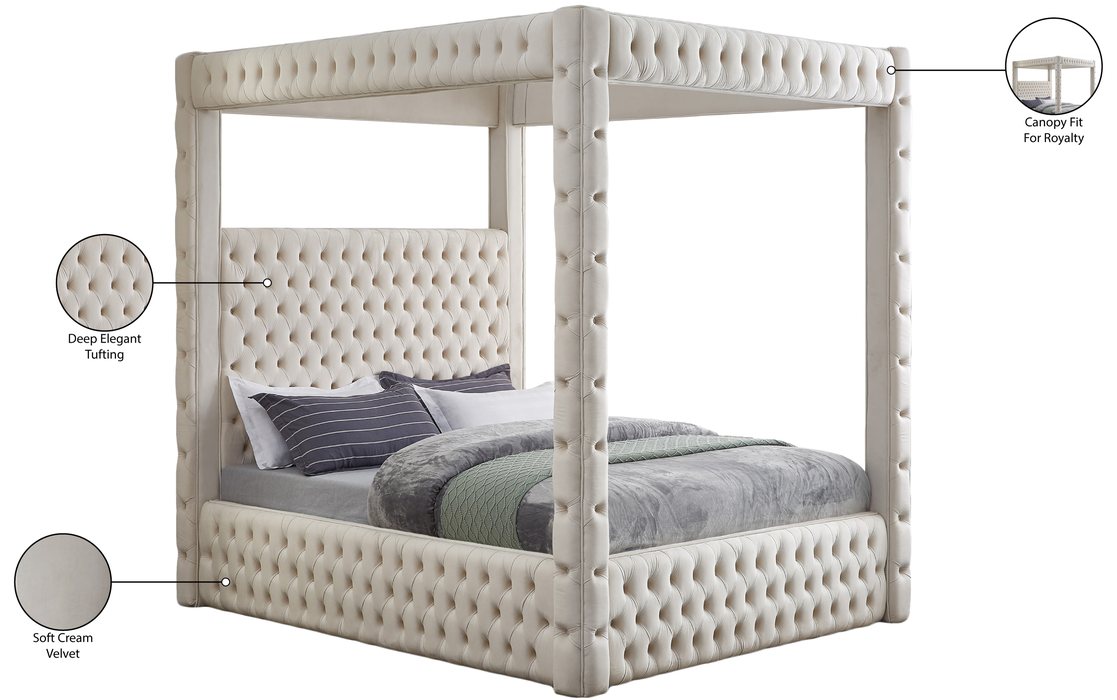 Meridian Furniture - Royal Beige Velvet Upholstered Queen Bed (4 Boxes) - RoyalCream-Q - GreatFurnitureDeal
