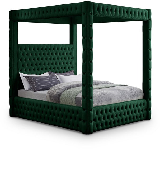 Meridian Furniture - Royal Green Velvet Upholstered Queen Bed (4 Boxes) - RoyalGreen-Q - GreatFurnitureDeal