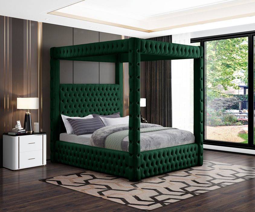 Meridian Furniture - Royal Green Velvet Upholstered Queen Bed (4 Boxes) - RoyalGreen-Q - GreatFurnitureDeal