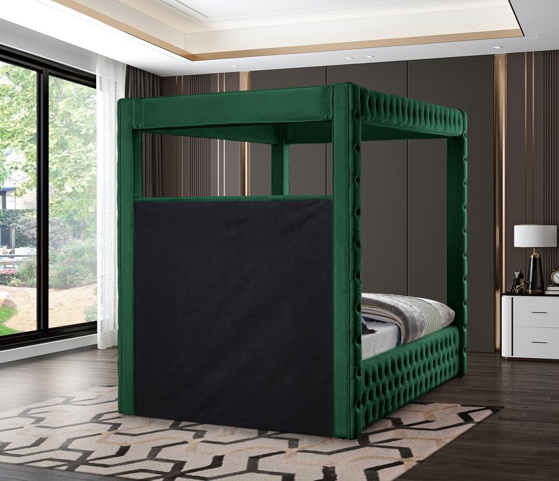 Meridian Furniture - Royal Green Velvet Upholstered Queen Bed (4 Boxes) - RoyalGreen-Q - GreatFurnitureDeal