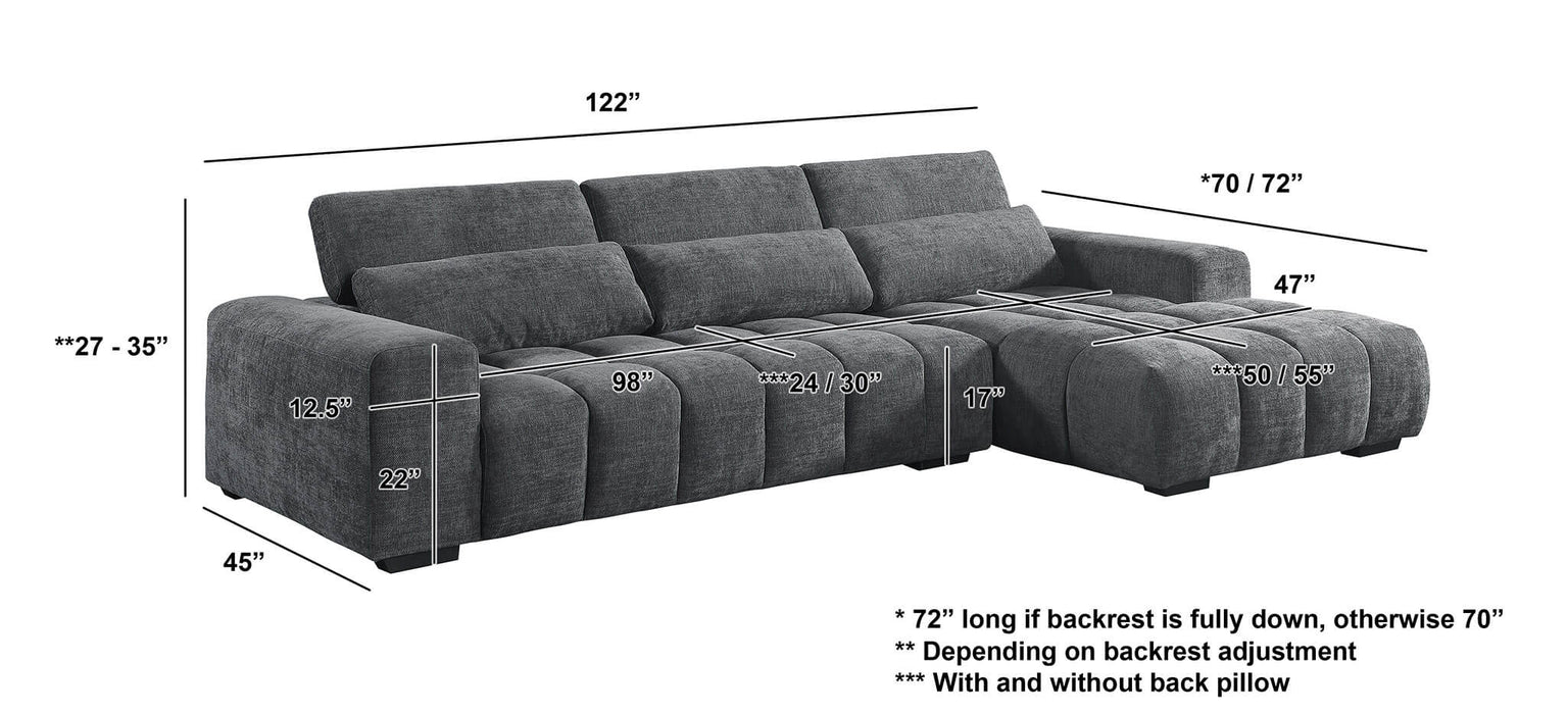 Mariano Furniture - S110 - Sectional with Right Facing Chaise in Dark Gray - BQ-S110 - GreatFurnitureDeal